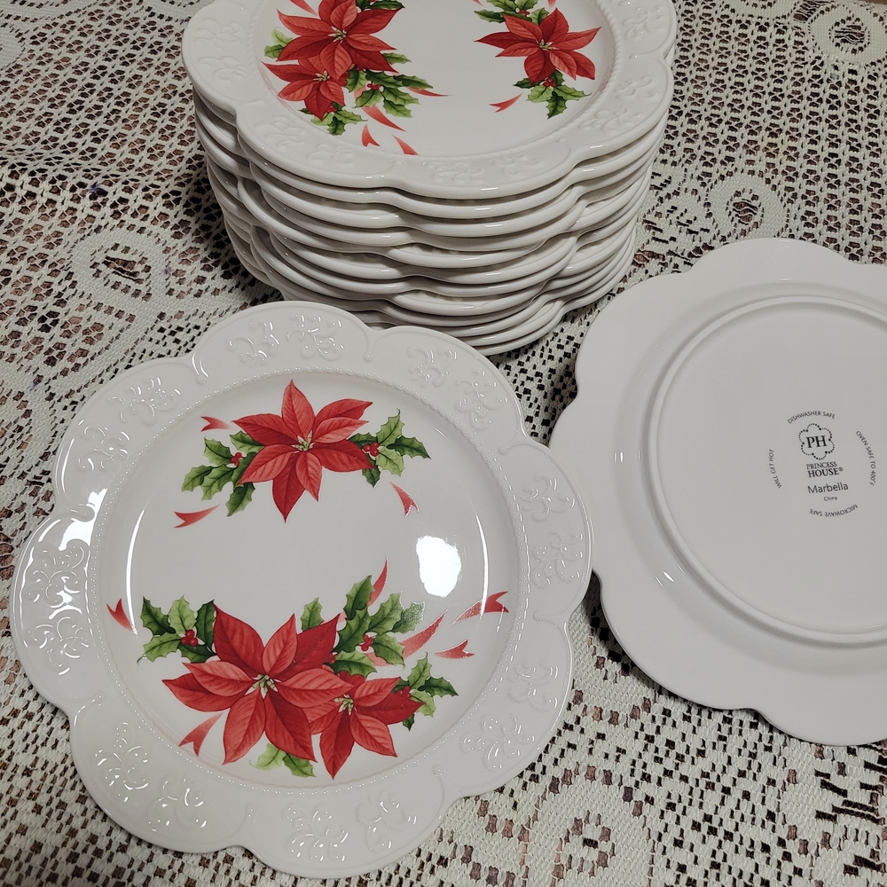 Princess House Red and Green Floral Dinnerware Set